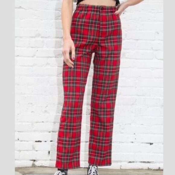 Brandy Melville Pants - Brandy Melville Red Plaid Pants Flannel Tartan Tilden Button Straight Leg OS